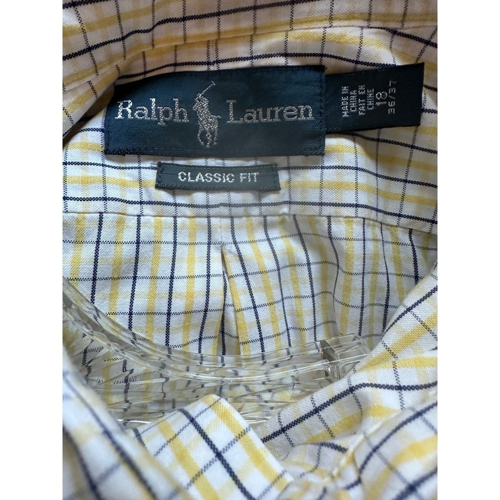 Ralph Lauren Classic Fit Men Long Sleeve Button Down Shirt Yellow Blue Plaid 18 - Picture 3 of 9
